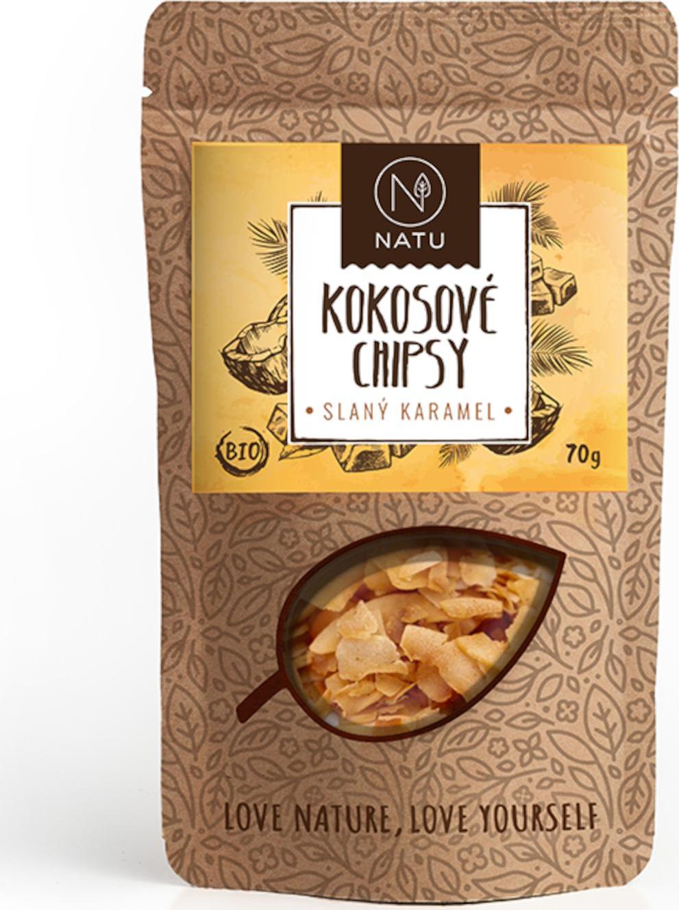 NATU Kokosové chipsy BIO - slaný karamel 70g