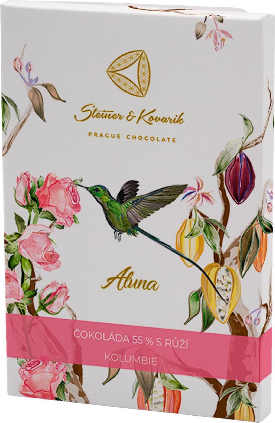 Steiner & Kovarik Aluna mléčná bean to bar čokoláda s růžovým aroma 70 g