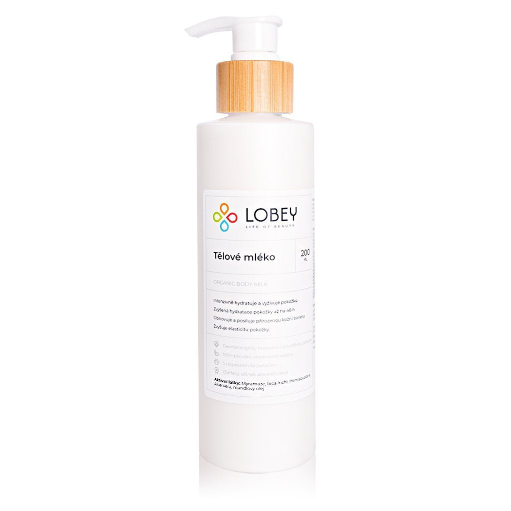 Lobey Tělové mléko (200 ml) - vláčná a hedvábná pokožka Lobey