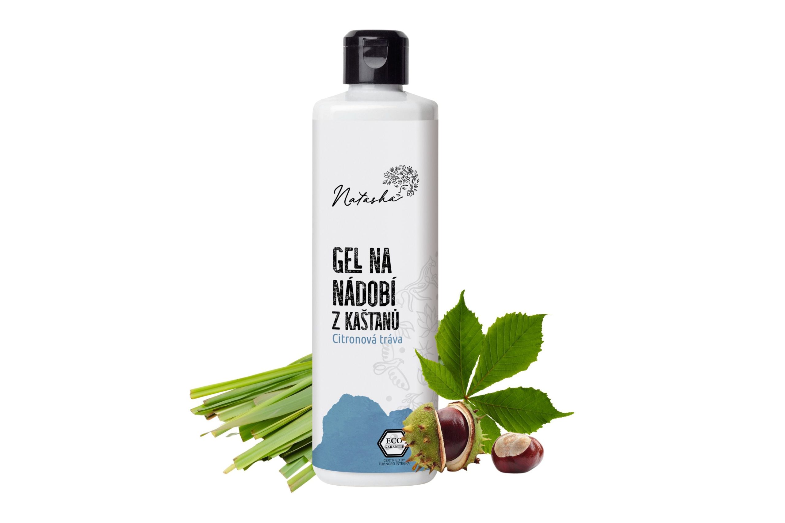 Natasha Gel na nádobí z kaštanů Citronová tráva - 500 ml - bojovník s mastnotou šetrný k pokožce Natasha