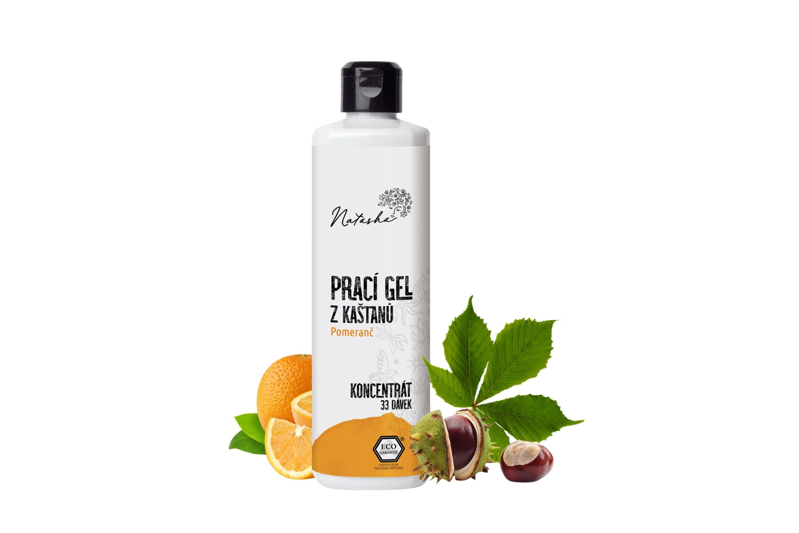 Natasha Prací gel z kaštanů Pomeranč - koncentrát - 500 ml - 33 pracích dávek v 500 ml Natasha