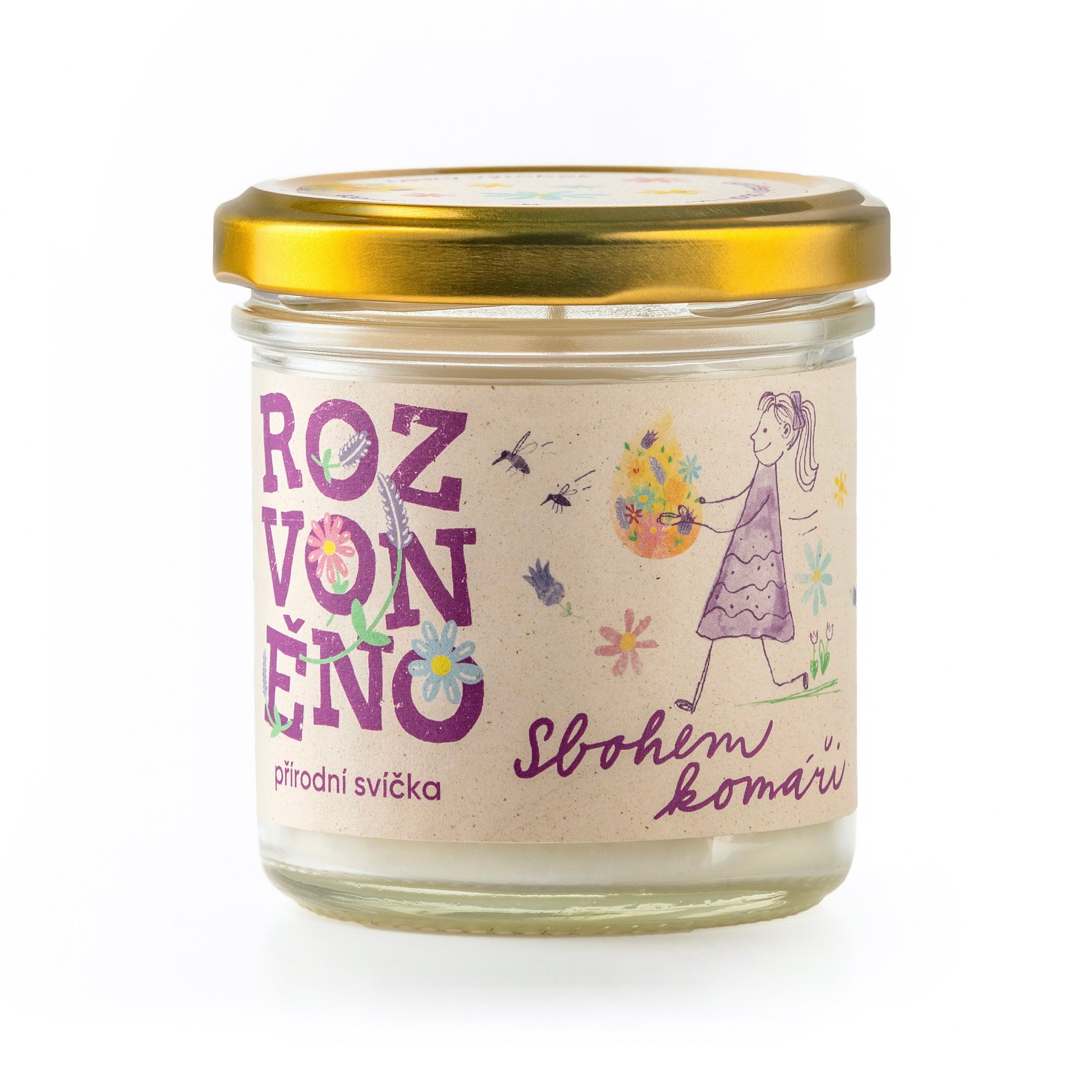 Rozvoněno Vonná svíčka - Sbohem komáři (130 ml) - II. jakost - s bio levandulí a citronelou Rozvoněno