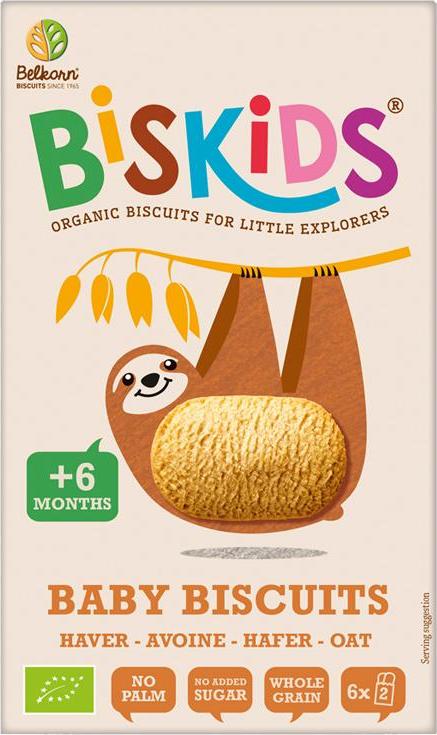 Belkorn BISkids BIO dětské celozrnné ovesné sušenky bez přidaného cukru 6M+ 120g