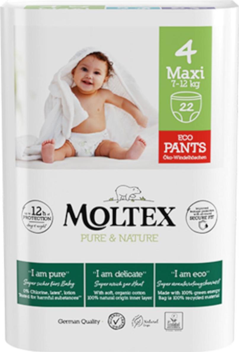 Moltex Natahovací plenkové kalhotky Pure & Nature Maxi 7-12 kg 22 ks