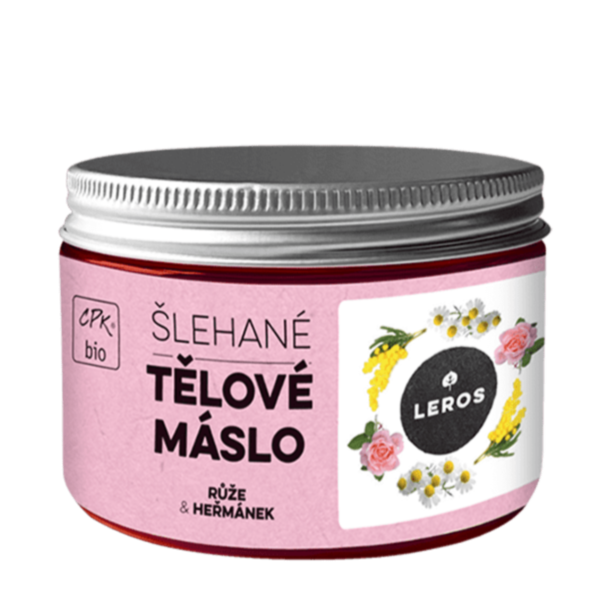 LEROS Šlehané tělové máslo BIO (150 ml) - Růže & heřmánek - nezanechává mastný film LEROS