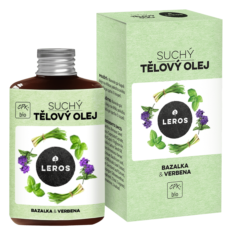 LEROS Suchý tělový olej BIO (100 ml) - Bazalka & verbena - i pro výživu vlasových konečků a nehtů LEROS