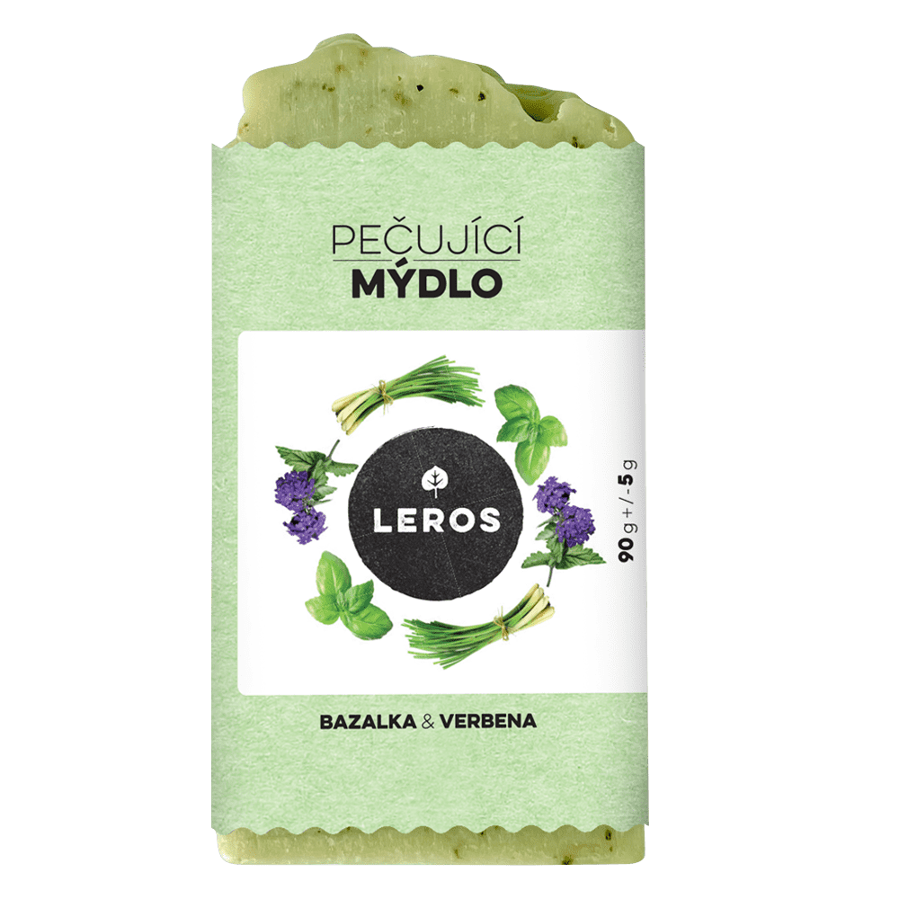 LEROS Pečující mýdlo (90 g) - Bazalka & verbena - se zeleným jílem LEROS