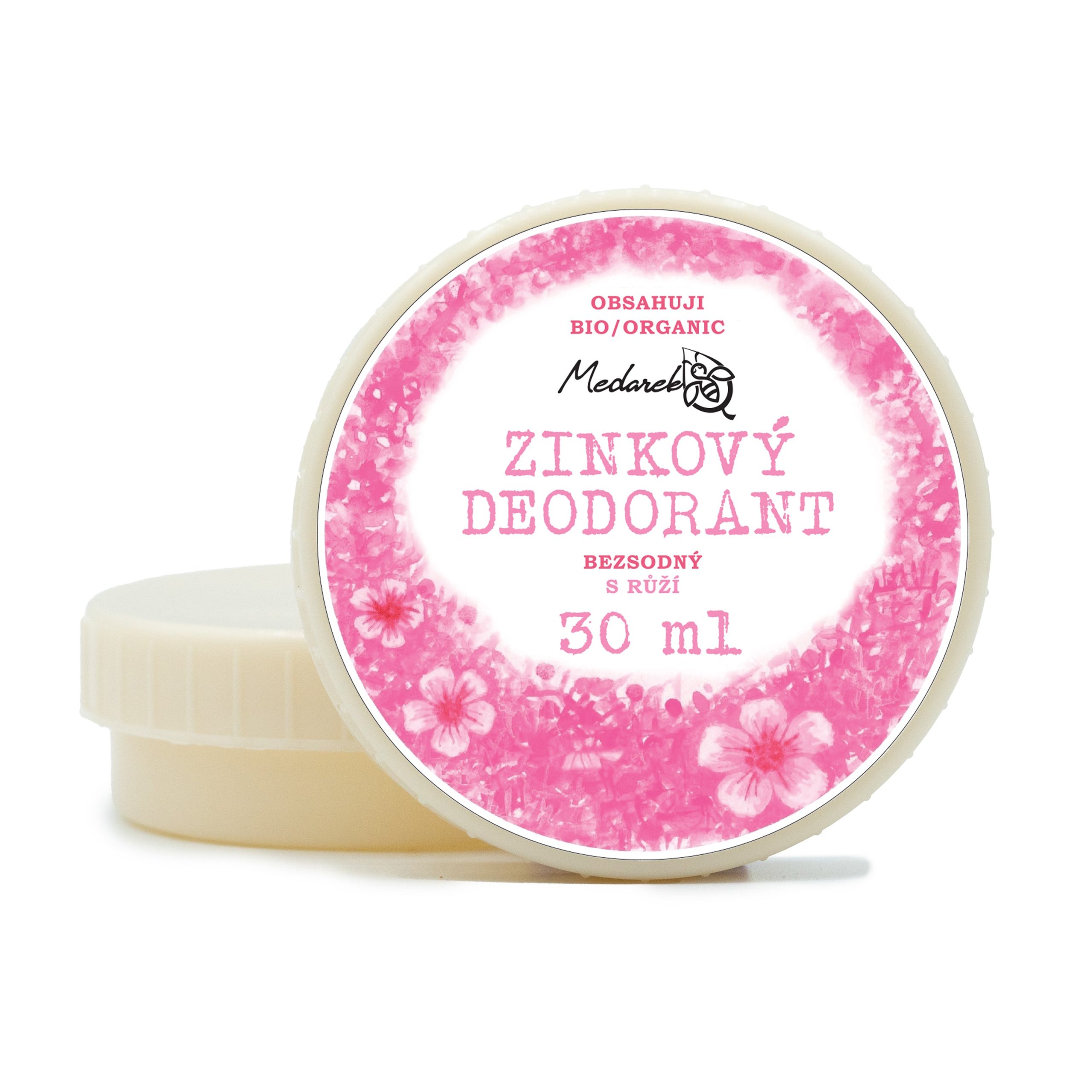 Medarek Krémový deodorant zinkový bez sody - Růže (30 ml) - vhodné i pro děti od 6ti let Medarek